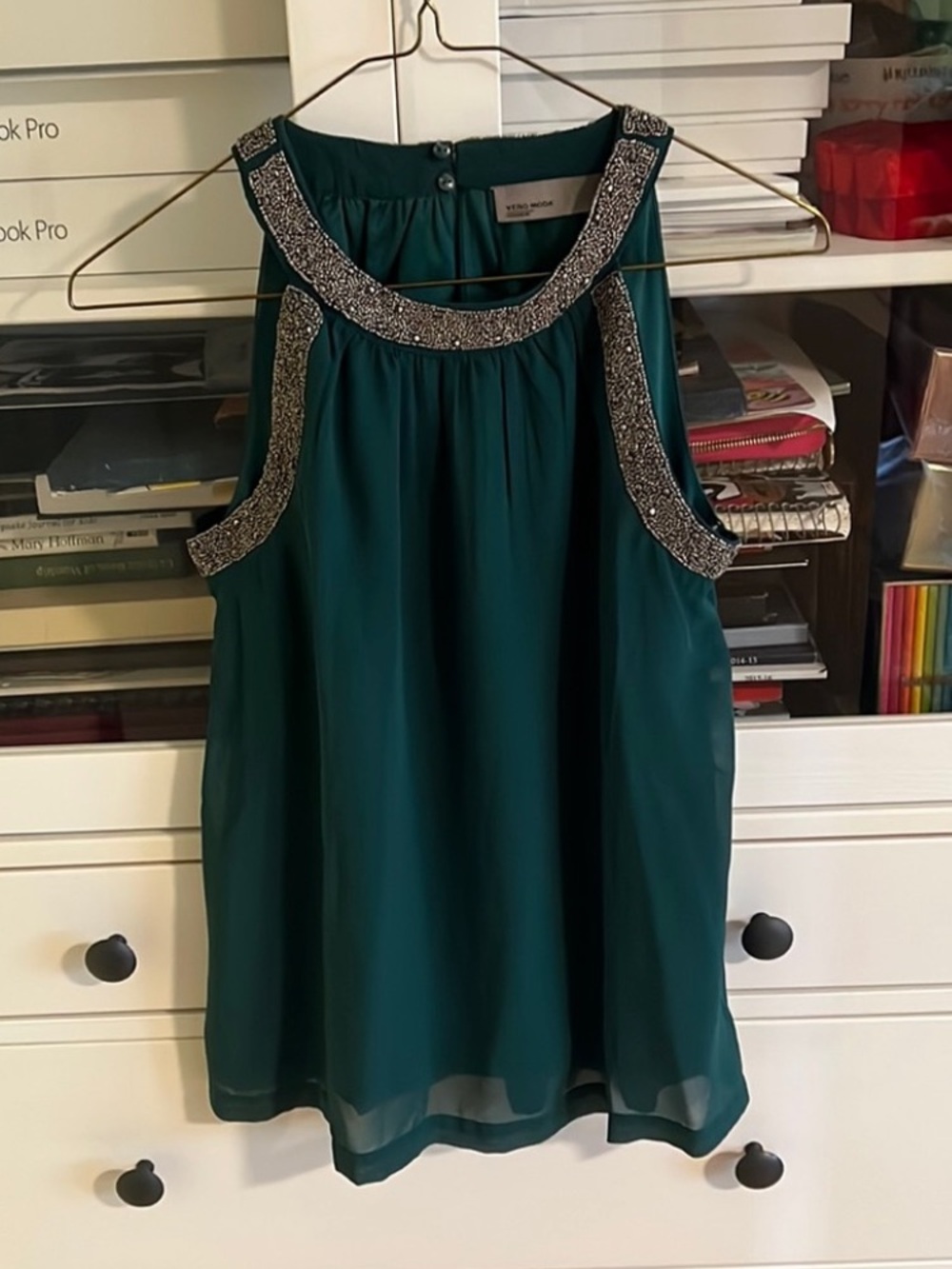 Vero Moda Emerald Green Beaded Neck Halter Blouse